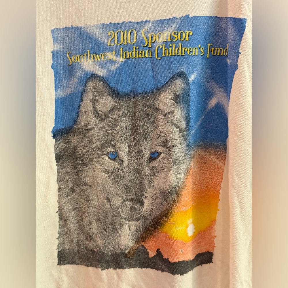2010 Southwest Indian Children’s Fund Blue & Orange Short Sleeve Tee Wolf Design